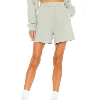 SIXTHREESEVEN Pull On High Waist Lounge Cotton The Sweat Short In Sage Size XS
